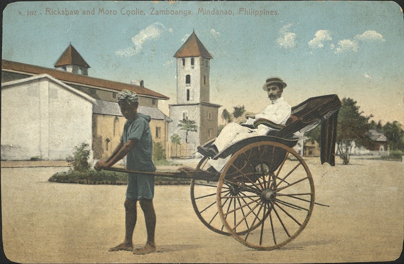 A 162 � Rickshaw and Moro coolie, Zamboanga, Mindanao, Philippines.
