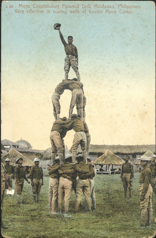 A 49 � Moro Constabulary Pyramid Drill, Mindanao, Philippines. Very effective in scaling walls of hostile Moro Cotas.