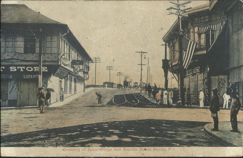 Crossing of Spain-Bridge and Escolta Street, Manila, P. I.