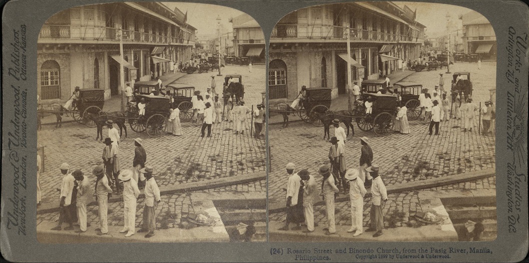 Rosario Street and Binondo Church, from the Pasig River, Manila, Philippines.