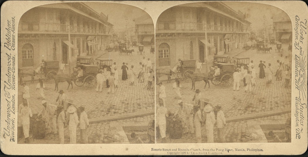Rosario Street and Binondo Church, from the Pasig River, Manila, Philippines.