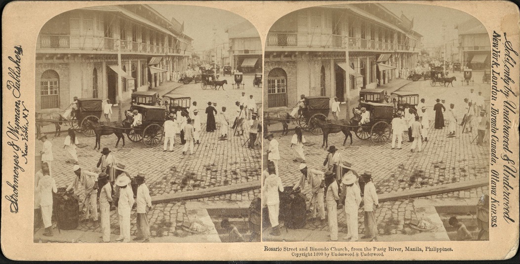Rosario Street and Binondo Church, from the Pasig River, Manila, Philippines.