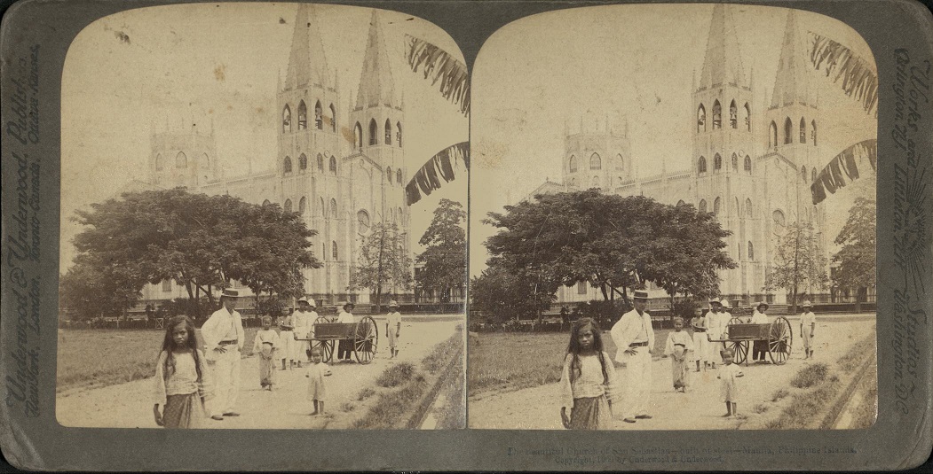 The beautiful Church of San Sebastian, built of steel, Manila, Philippine Islands.