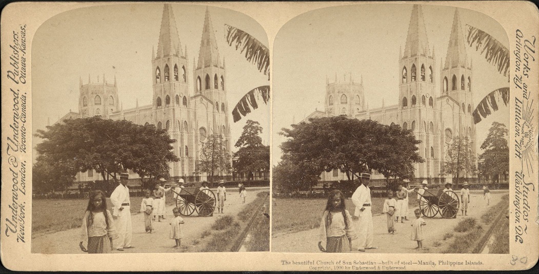 The beautiful Church of San Sebastian, built of steel, Manila, Philippine Islands.