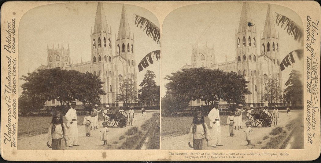 The beautiful Church of San Sebastian, built of steel, Manila, Philippine Islands.
