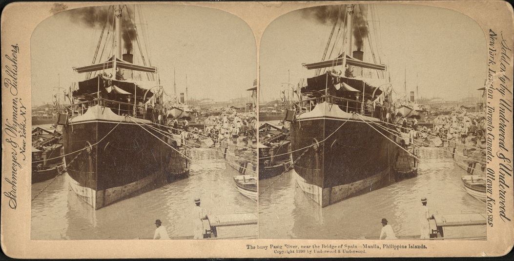 The busy Pasig River, near the Bridge of Spain – Manila, Philippine Islands.