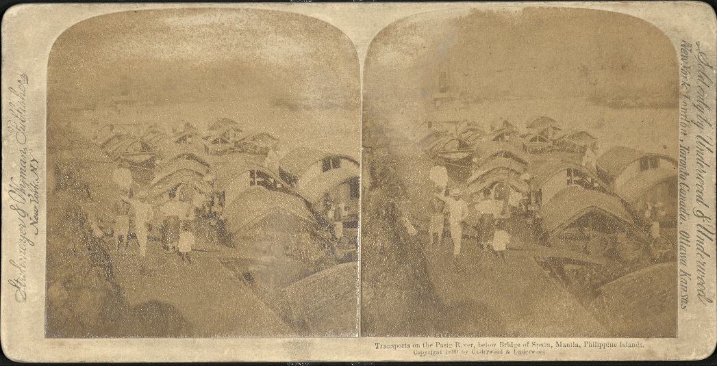 Transports on the Pasig River, below Bridge of Spain, Manila, Philippine Islands.