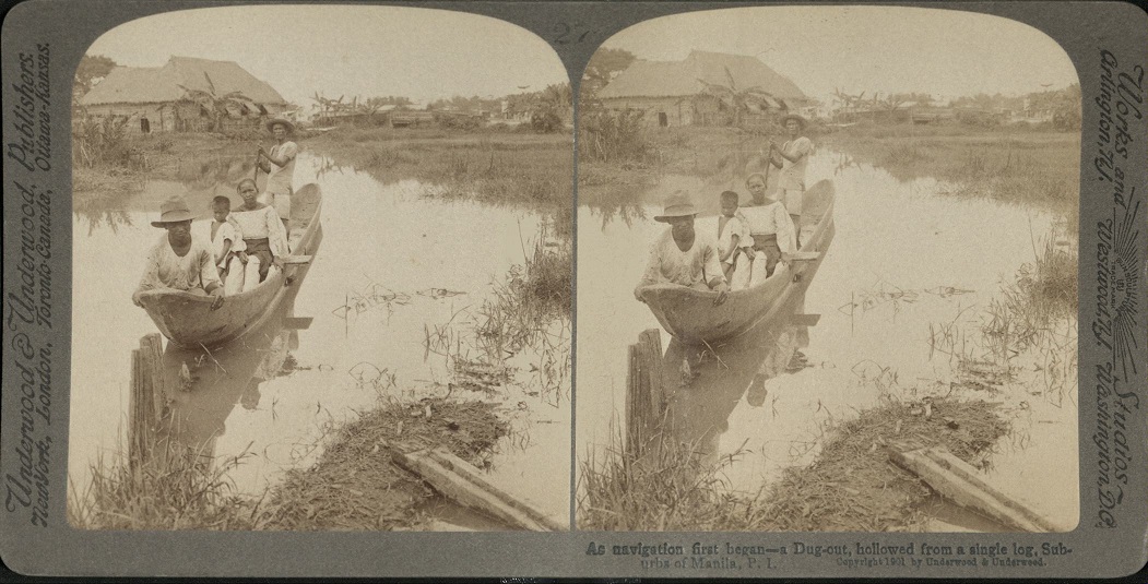 As navigation first began – a Dug-out, hollowed from a single log, Suburbs of Manila, P. I.