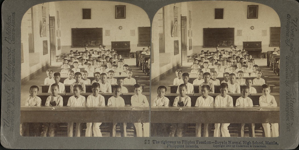 The right way to Filipino Freedom – Boys in Normal High School, Manila, Philippine Islands.