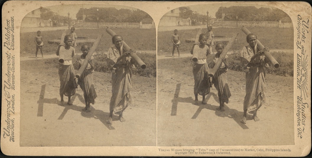Visayan Women bringing “Tuba” (sap of Cocoanut [Coconut] tree) to Market, Cebu, Philippine Islands.