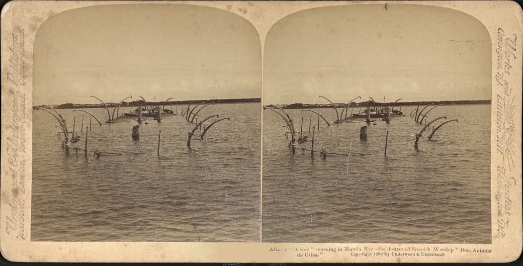 After a “Dewey” morning in Manila Bay – the destroyed Spanish Warship “Don Antonio de Ulloa.”