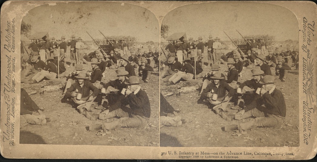 3rd U.S. Infantry at Mess – on the Advance Line, Caloocan, Philippines.