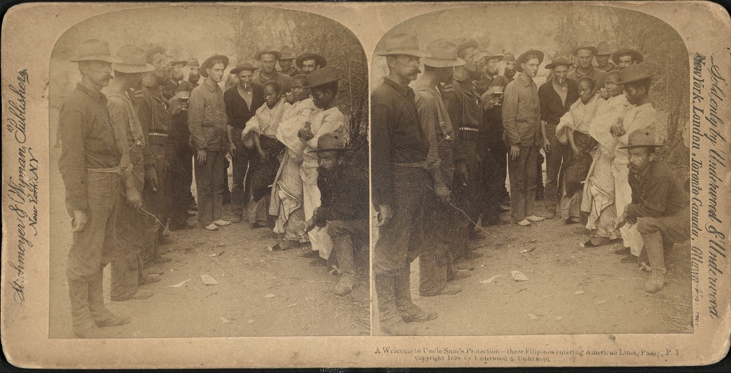 A Welcome to Uncle Sam’s Protection – three Filipinos entering American Lines, Pasay, P. I.