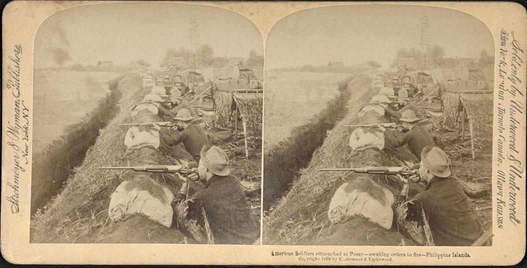 American Soldiers entrenched at Pasay – awaiting orders to fire – Philippine Islands.