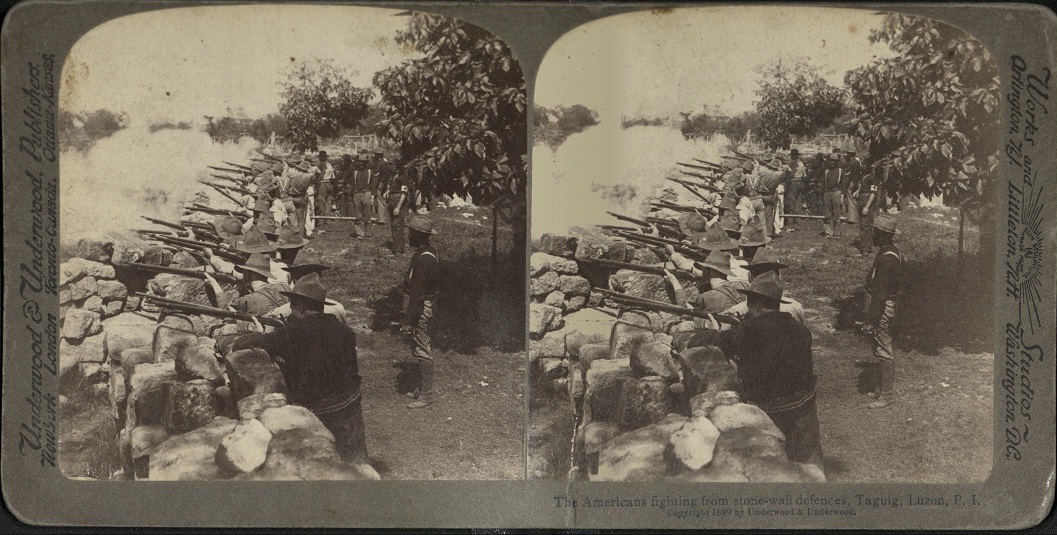 The Americans fighting from stone-wall defences, Taguig, Luzon, P. I.