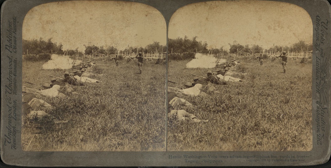 Heroic Washington Volunteers advancing – Filipinos 800 yards in front – Taguig, Philippines.