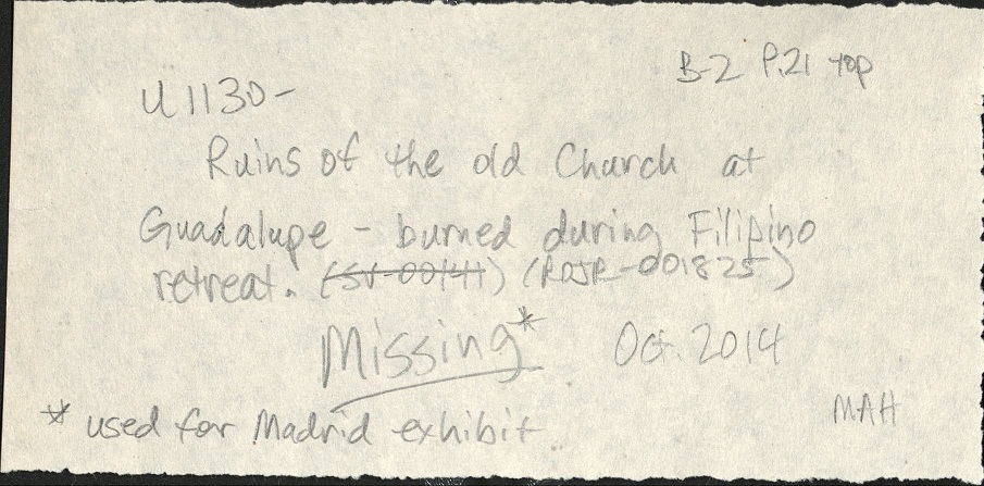 Ruins of the old Church at Guadalupe – burned during Filipino retreat.