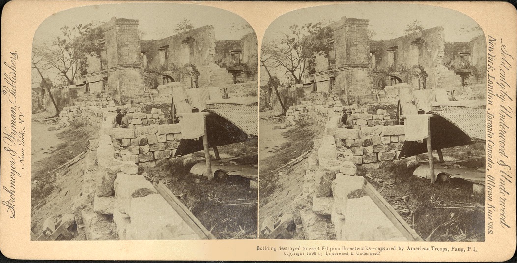 Building destroyed to erect Filipino Breastworks – captured by American Troops, Pasig, P. I.