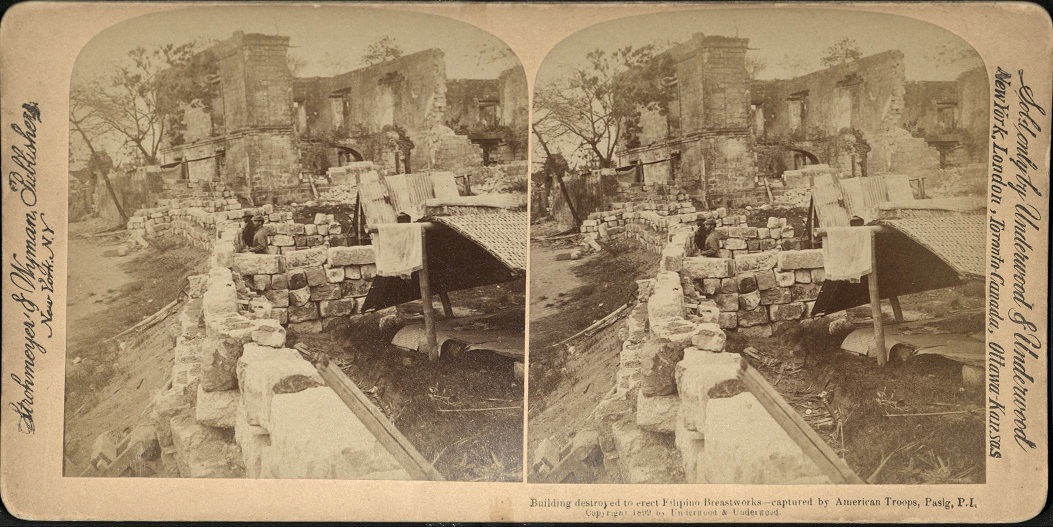 Building destroyed to erect Filipino Breastworks – captured by American Troops, Pasig, P. I.