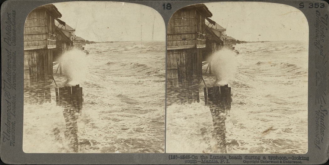 On the Luneta beach during a typhoon – looking south – Manila, P. I.