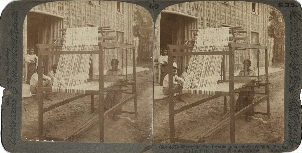 Weaving the famous pina cloth at Molo, Panay, Philippines.
