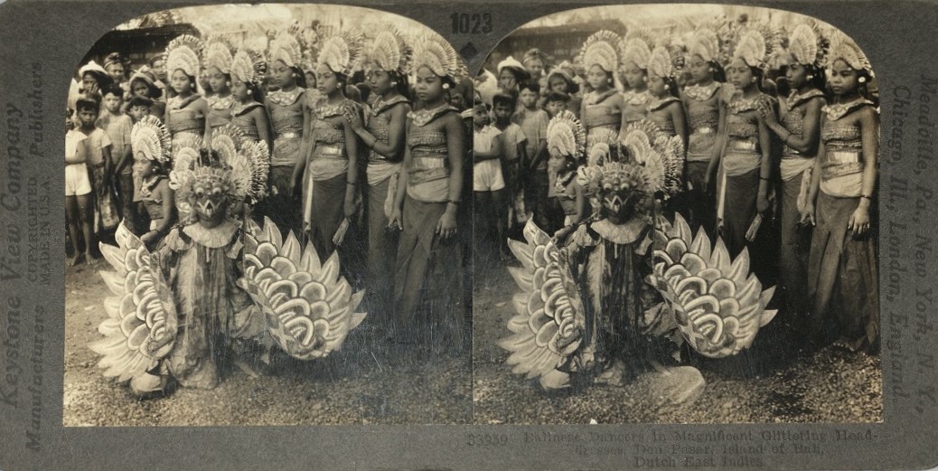 Balinese Dancers in Magnificent Glittering Head-dresses, Den Pasar, Island of Bali, Dutch East Indies.