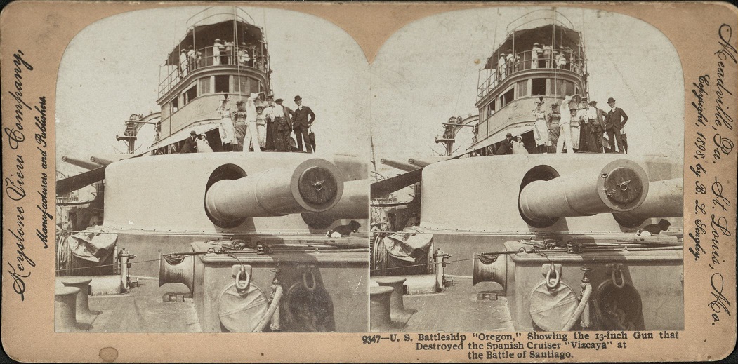 U.S. Battleship “Oregon,” Showing the 13-inch Gun that Destroyed the Spanish Cruiser “Vizcaya” at the Battle of Santiago.