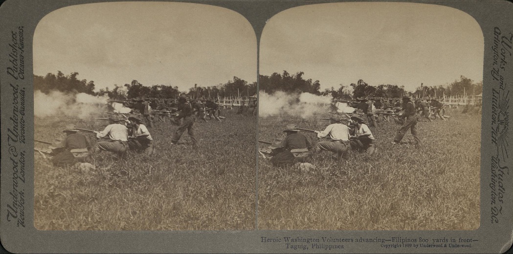 Heroic Washington Volunteers advancing – Filipinos 800 yards in front – Taguig, Philippines.